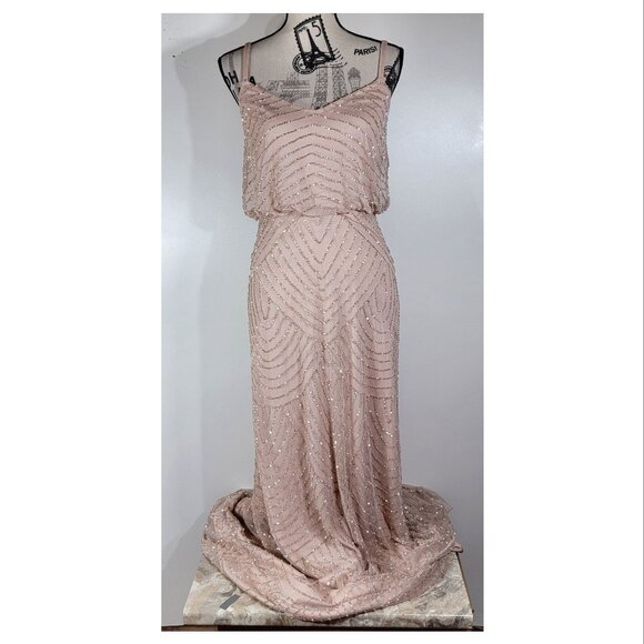 Adrianna Papell Sleeveless Beaded Formal Gown, Blush Pink, Womens Size 4 - Picture 2 of 9